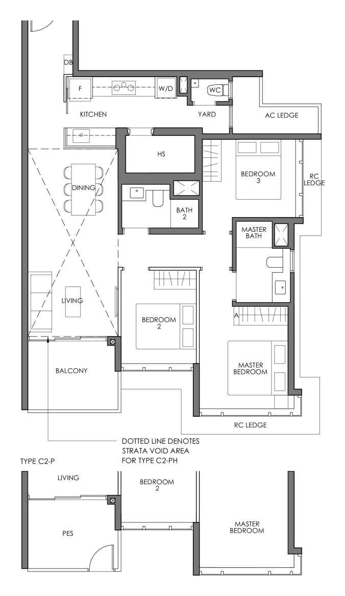3-Bedroom floor plan example: Sky Eden@Bedok Type C2 by Frasers Property
