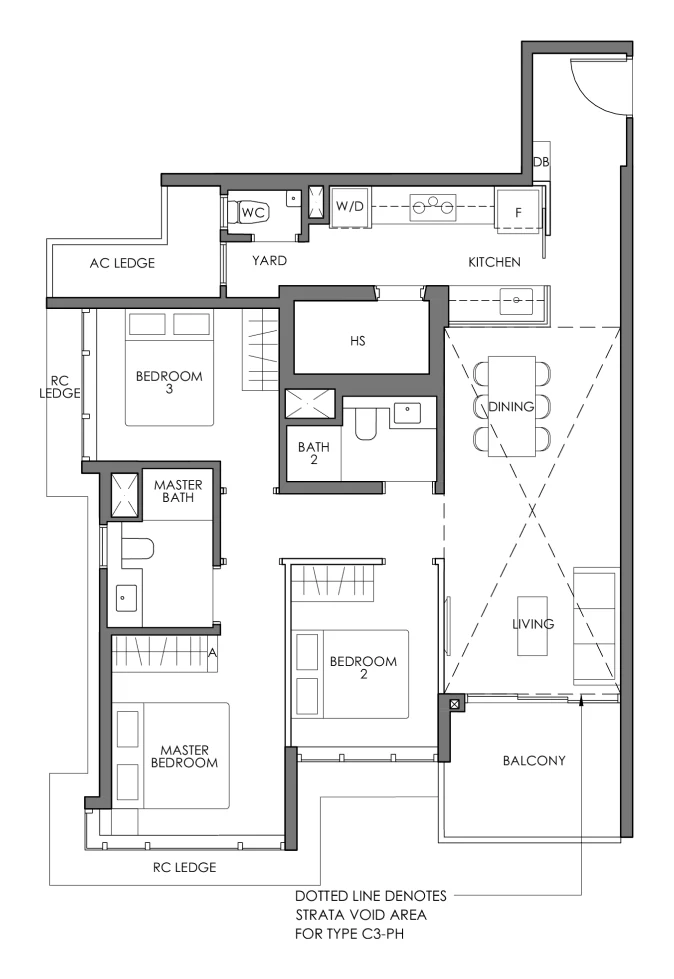 3-Bedroom floor plan example: Sky Eden@Bedok Type C3 by Frasers Property